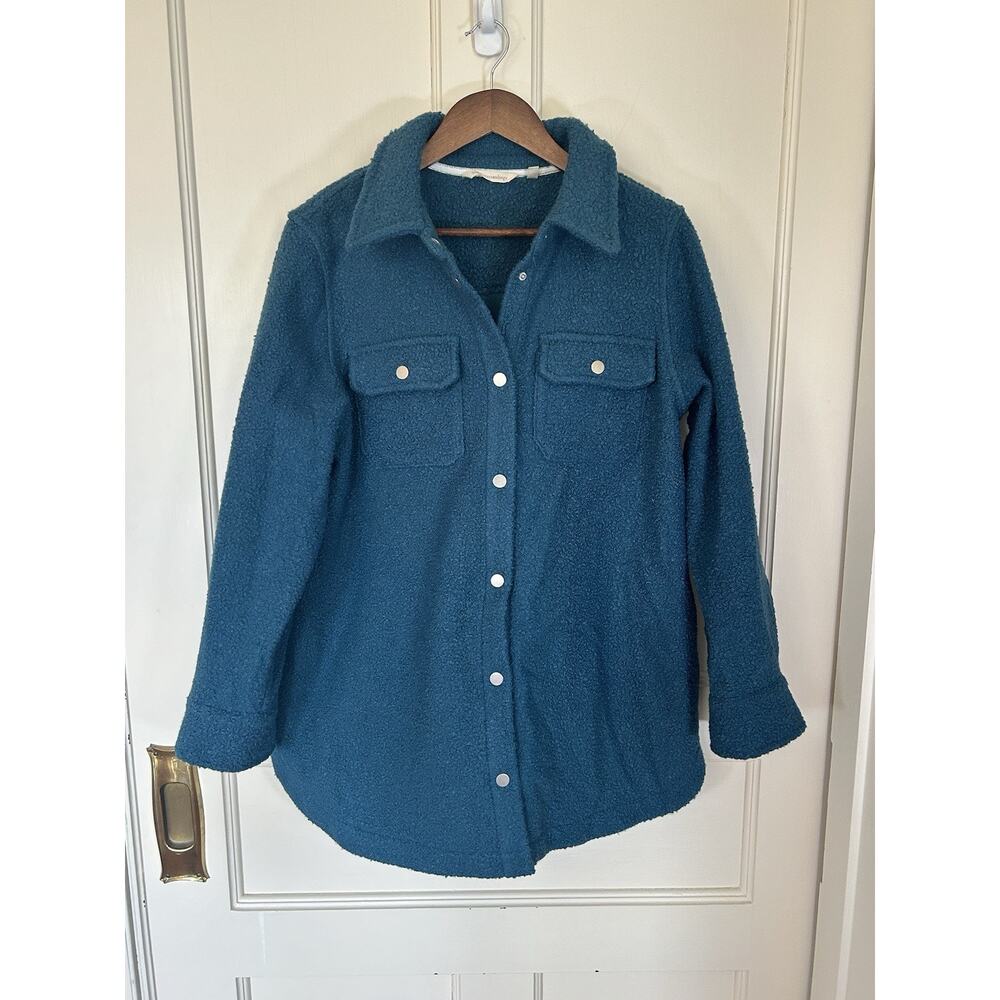 Soft Surroundings Campera Fleece Button Shacket Womens Size Medium Teal Trucker